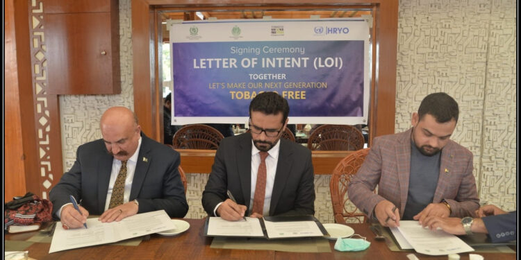 کراچی کو تمباکو سے پاک بنانے کے لئے نیشنل ہیلتھ سروسز اور ہیومن رائٹس یوتھ آرگنائزیشن کے درمیان مفاہمتی یاداشت (لیٹر آف انٹینٹ) پر دستخط ۔