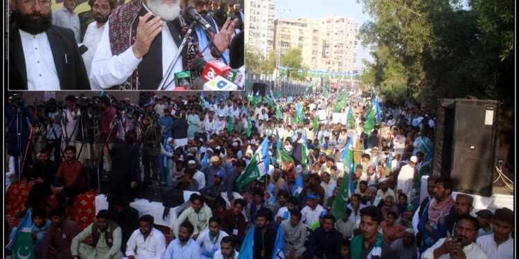 سراج الحق کا سکھر میں احتجاجی دھرنے سے خطاب