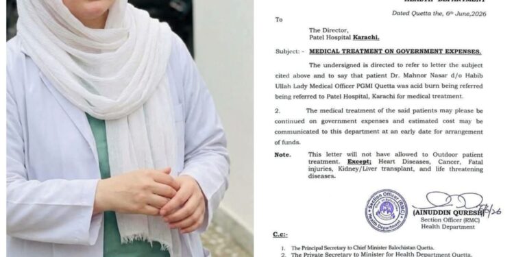 وزیر اعلیٰ بلوچستان سرفراز بگٹی کا تیزاب حملے سے متاثرہ لیڈی ڈاکٹر کے والد سے ٹیلیفونک رابطہ، کراچی منتقلی کا حکم